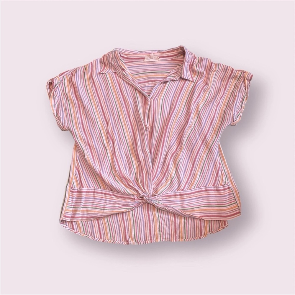Lou & Grey Pink Striped Twist Blouse